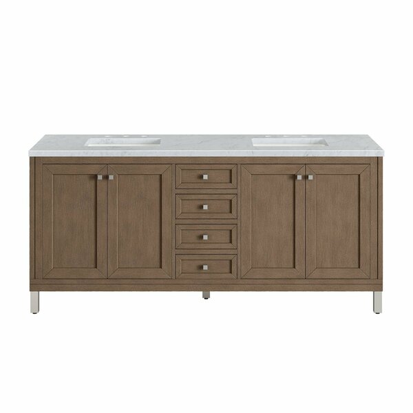 James Martin Vanities Chicago 72in Double Vanity, Whitewashed Walnut w/ 3 CM Carrara Marble Top 305-V72-WWW-3CAR
